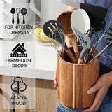 Kitchen Counter Cutlery Box Wooden circular Cooking Tool Rack Round Spatula Storage and Sorting Box Storage Bucket