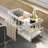 Kitchen Spice Storage Shelf with Drainage Rack, Installation Sink Organizer, Tap-Mounted Shelf for Home Kitchen Accessories