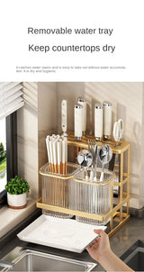 Kitchen knife rack, chopstick holder, wall-mounted multifunctional countertop, cutting board, and tool storage rack
