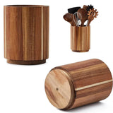 Kitchen Counter Cutlery Box Wooden circular Cooking Tool Rack Round Spatula Storage and Sorting Box Storage Bucket